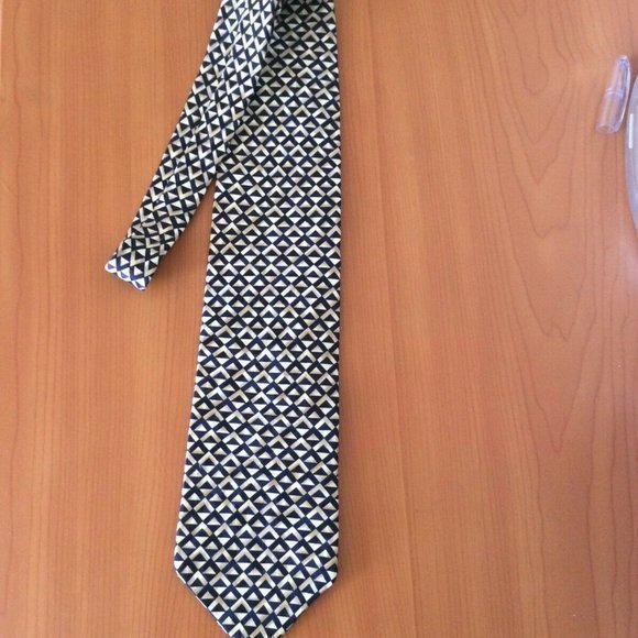 Structure Le Collection Mens 100% Silk Necktie Short 56" Blue Cream - Picture 7 of 12